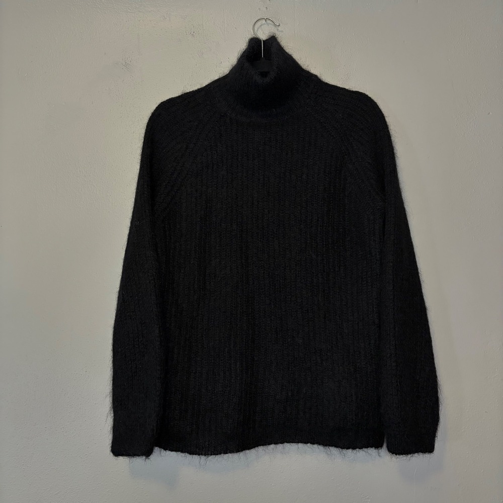 COS Womens Small S Black Mohair Wool Blend Turtleneck Ribbed Knit Sweater Top